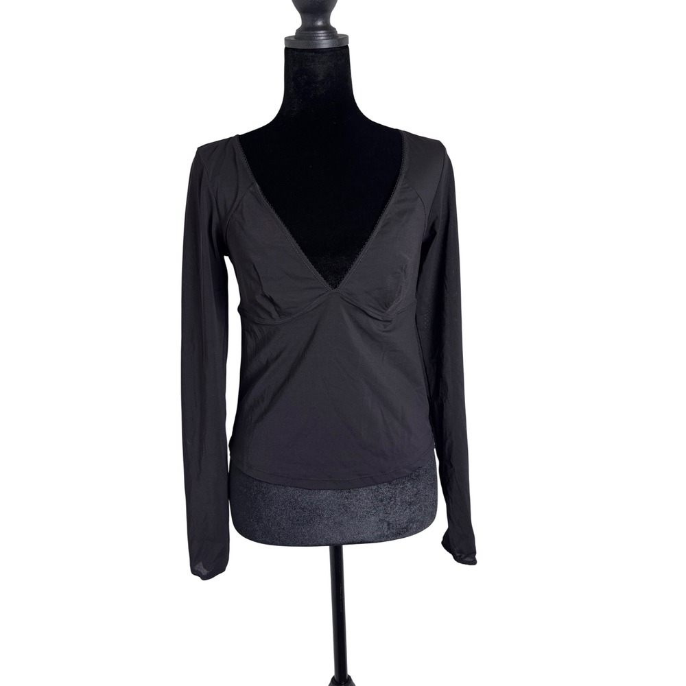 BDG Long Sleeve Top Women Large Black NWT V-Neck Lace Trim Fitted